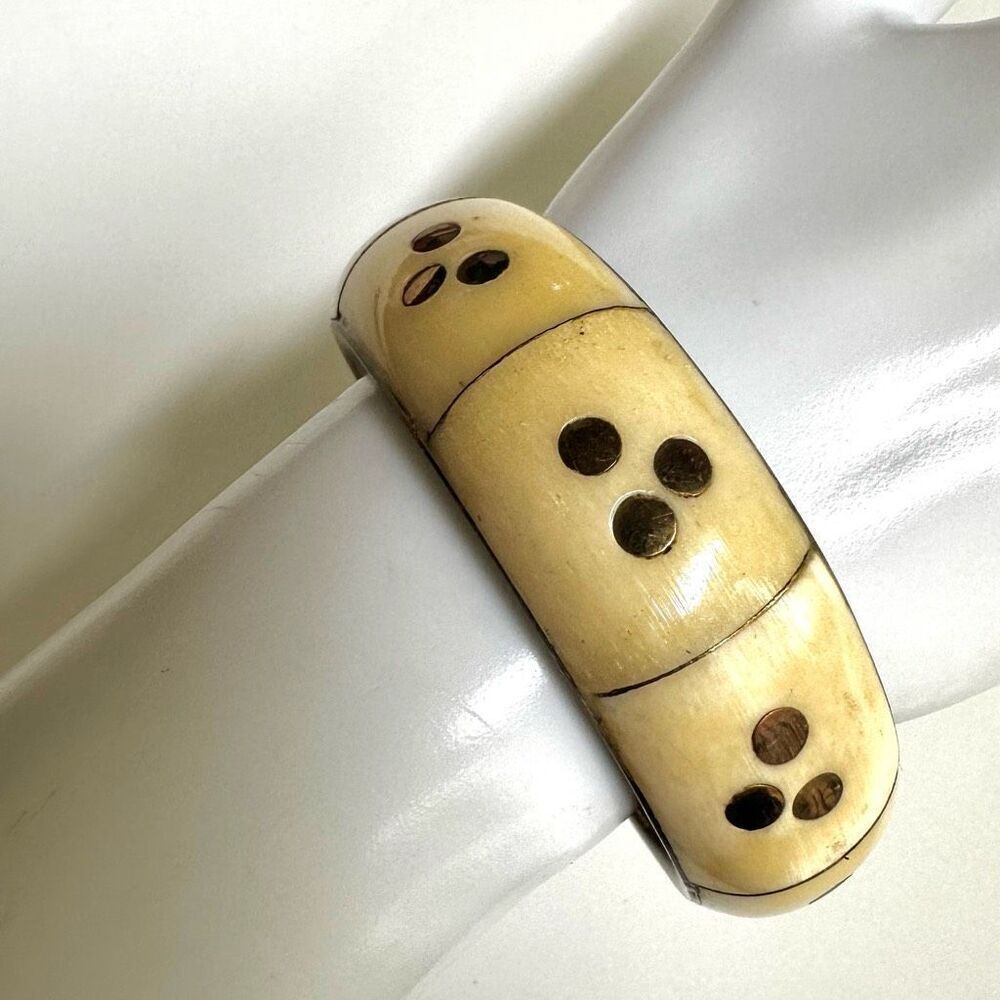 Vintage brass and bone bangle bracelet